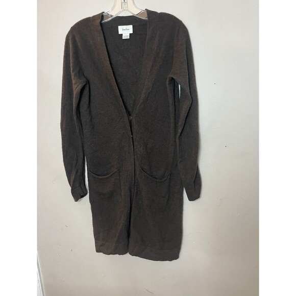 VTG Neiman Marcus 100% Cashmere longline cardigan front sloughy pockets sz small - Picture 2 of 7